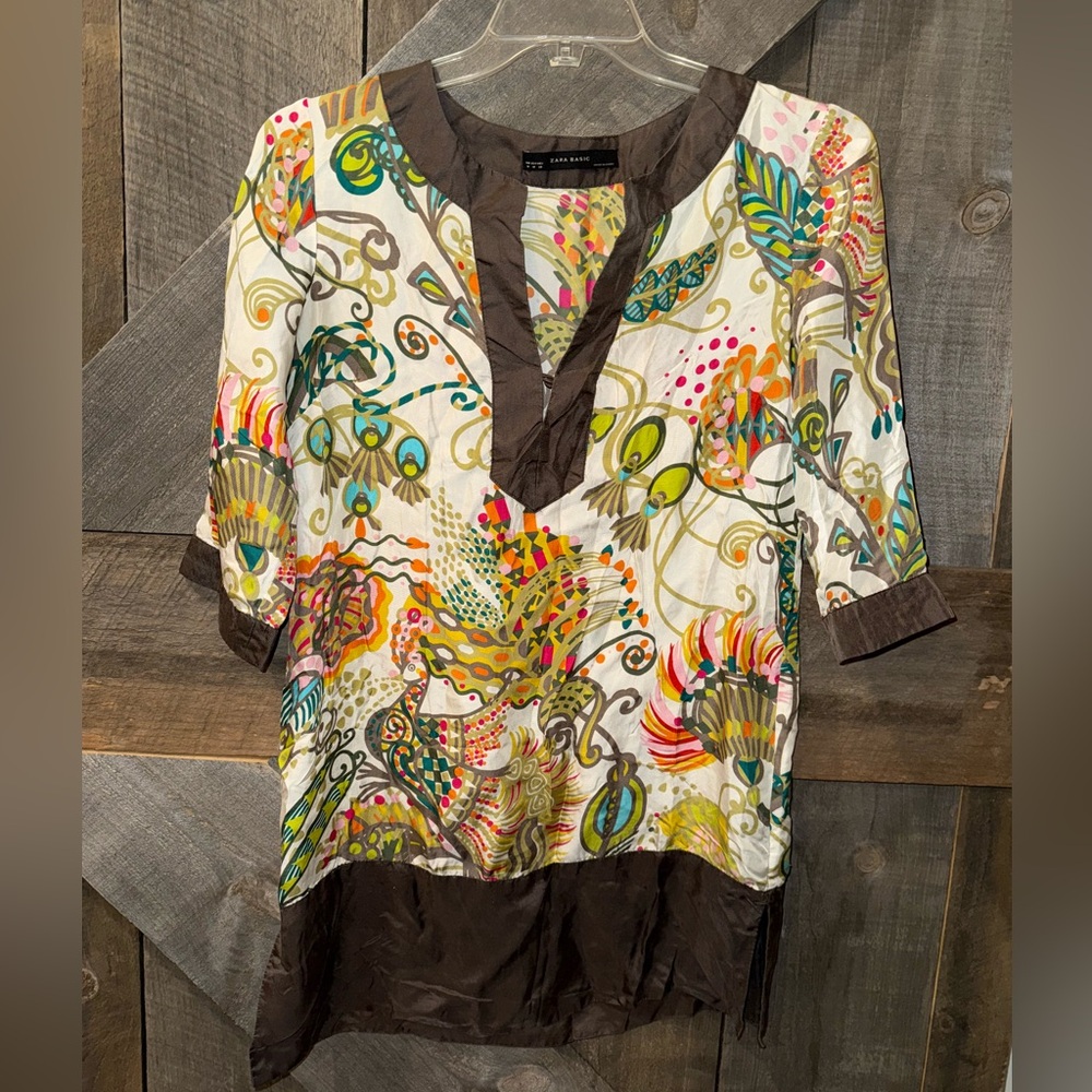 Zara Basic Multicolor Patterned Tunic Top - image 1
